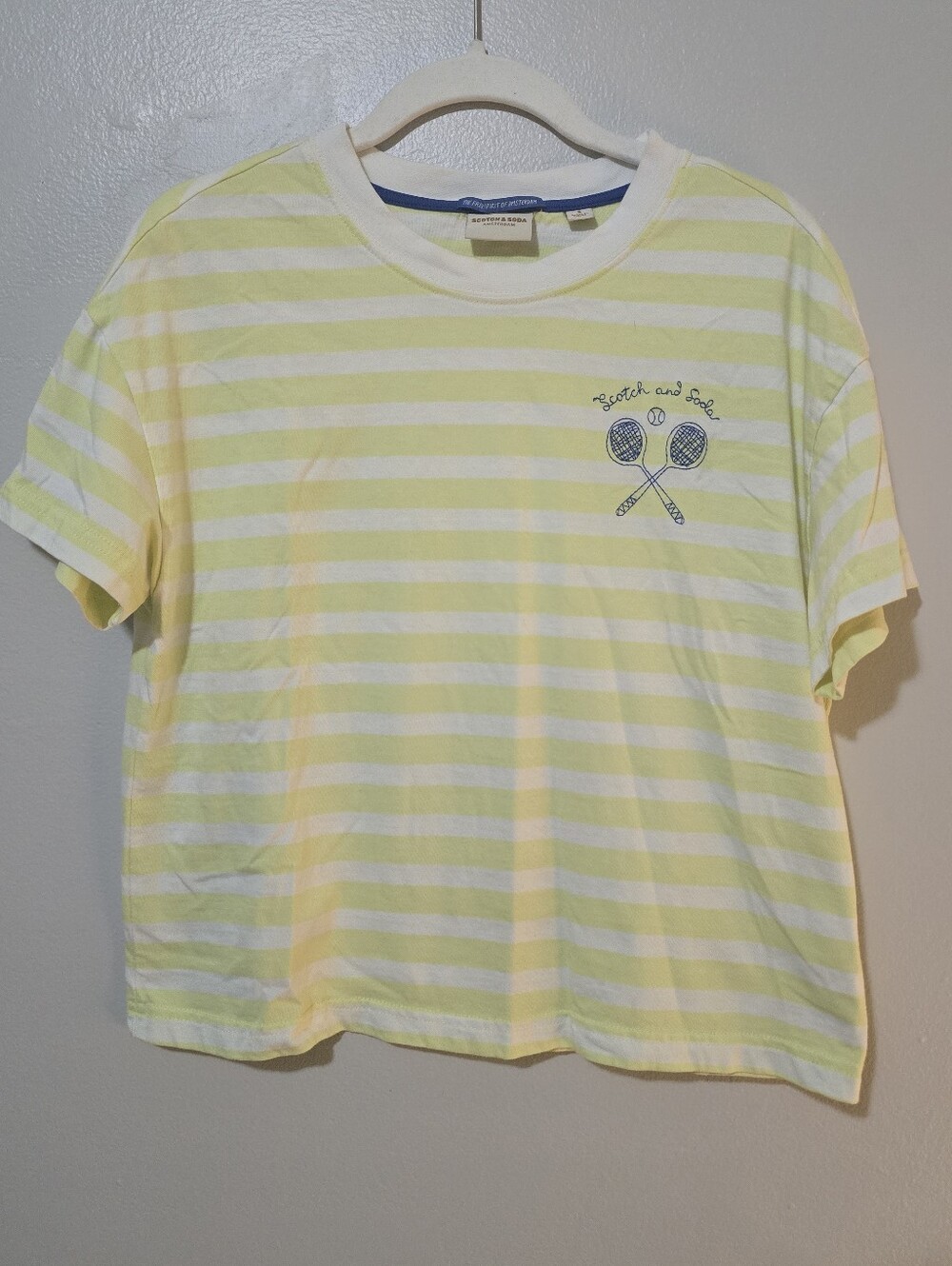 Scotch & Soda Yellow and White Striped Tee with Tennis Racket Graphic - Picture 3 of 6